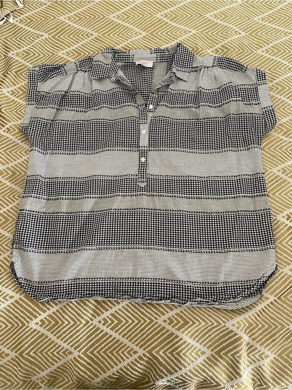 LOFT Black and White Striped Gingham Pullover Tunic
